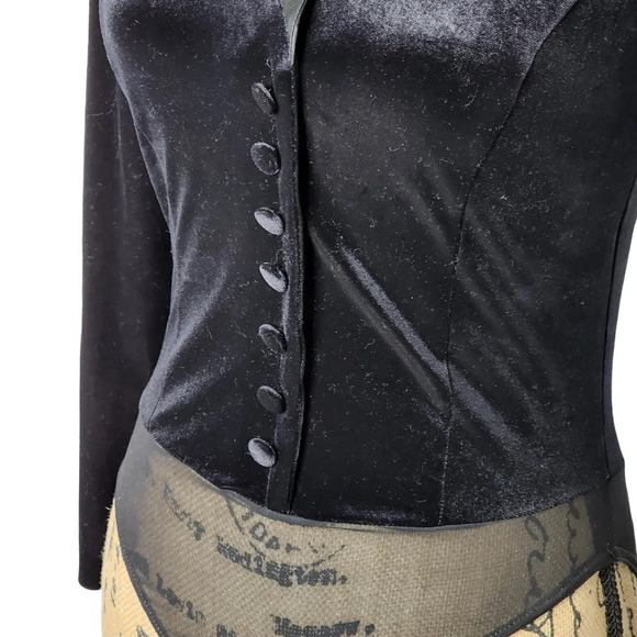 Sagaie France Vintage Womens Designer Satin Velor Tuxedo Body Suit Size 2 Black - Picture 8 of 16